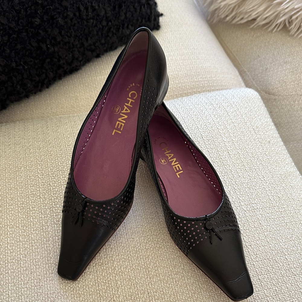 Chanel Black Leather Flats